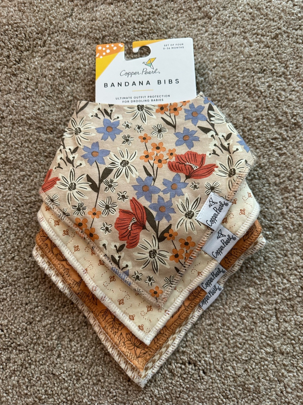 Copper Pearl Girl Bandana Bib Set of 4 🌼 NWT